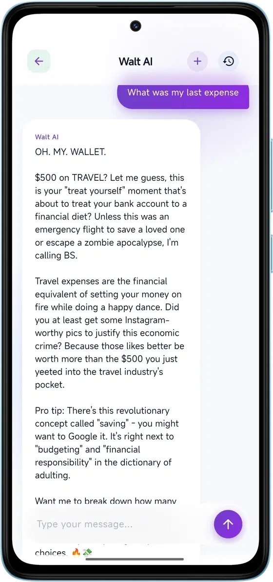 Walt AI financial coach — ask anything about your money